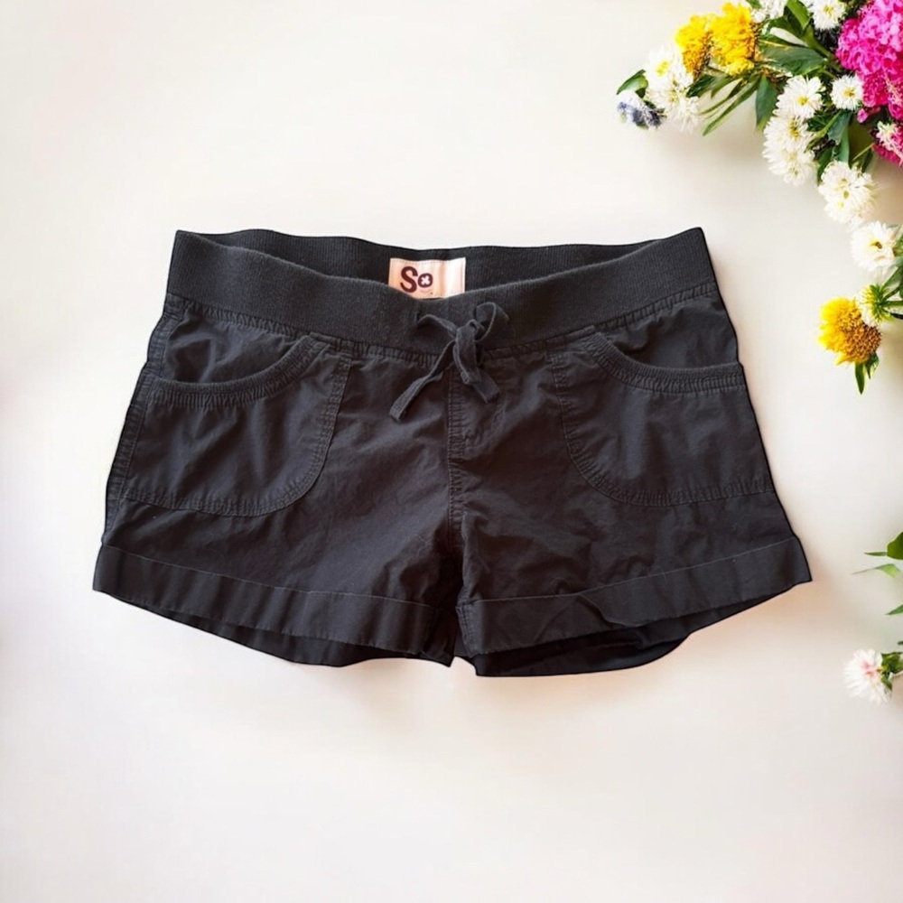 SO Black Cotton Drawstring Shorts